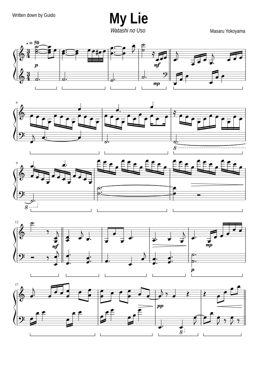 私の嘘（My Lie） - 四月は君の嘘 楽譜 ピアノ (ソロ) | MuseScore.com