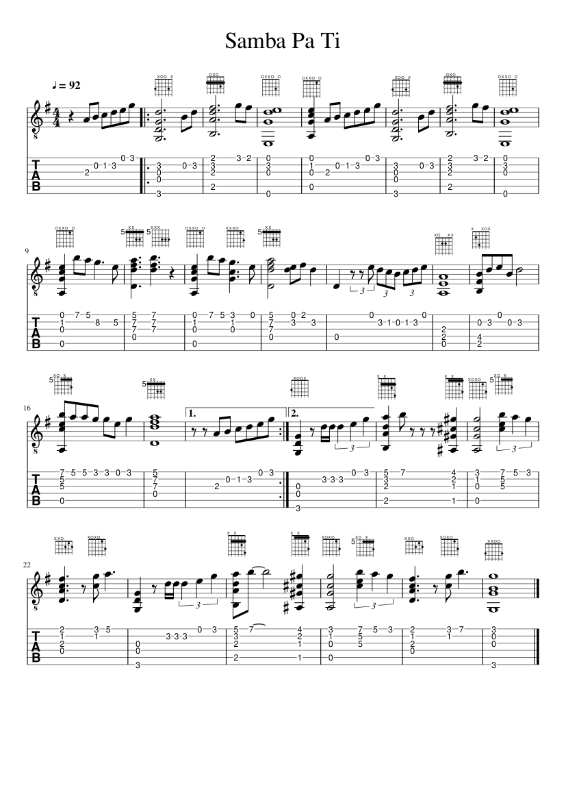 Samba Pa Ti Sheet music for Guitar (Solo) | Musescore.com