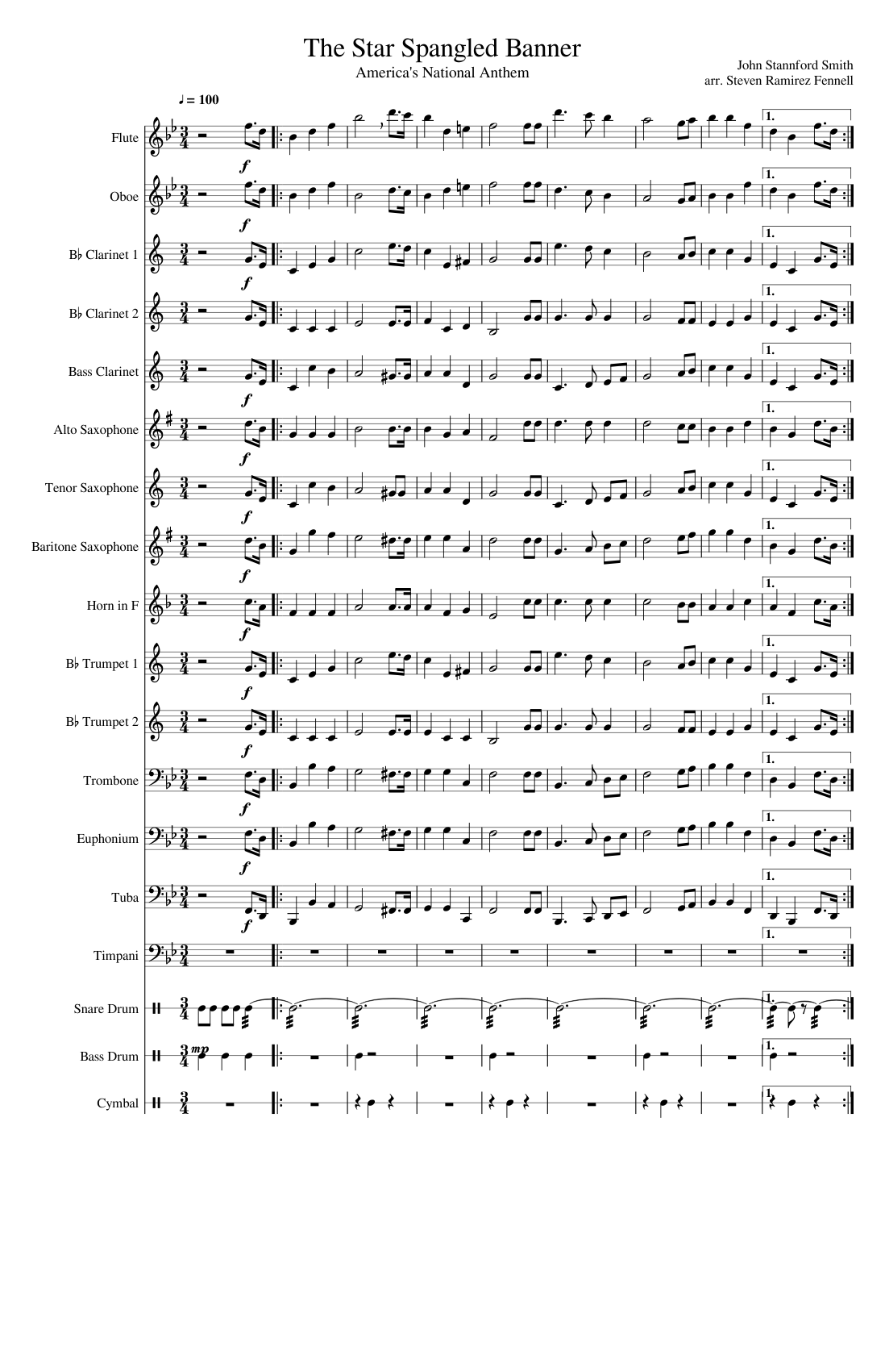 The Star Spangled Banner For Band Sheet Music For Trombone Euphonium Tuba Flute And More 