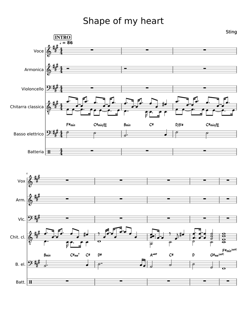 Shape Of My Heart Sting Lyrics Trascrizione By Gian Luigi Sabarino Sheet Music For Drum Group Cello Soprano Guitar More Instruments Mixed Ensemble Musescore Com
