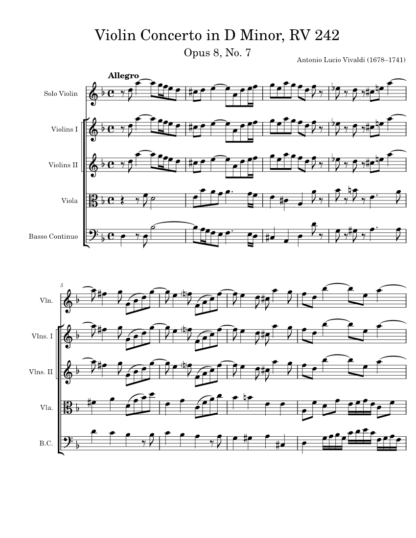 Violin Concerto in D minor RV 242