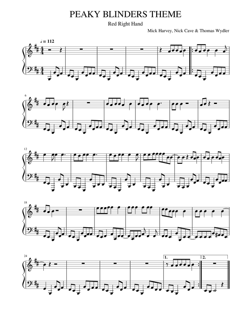 Peaky Blinders Theme Sheet music for Piano (Solo) Easy