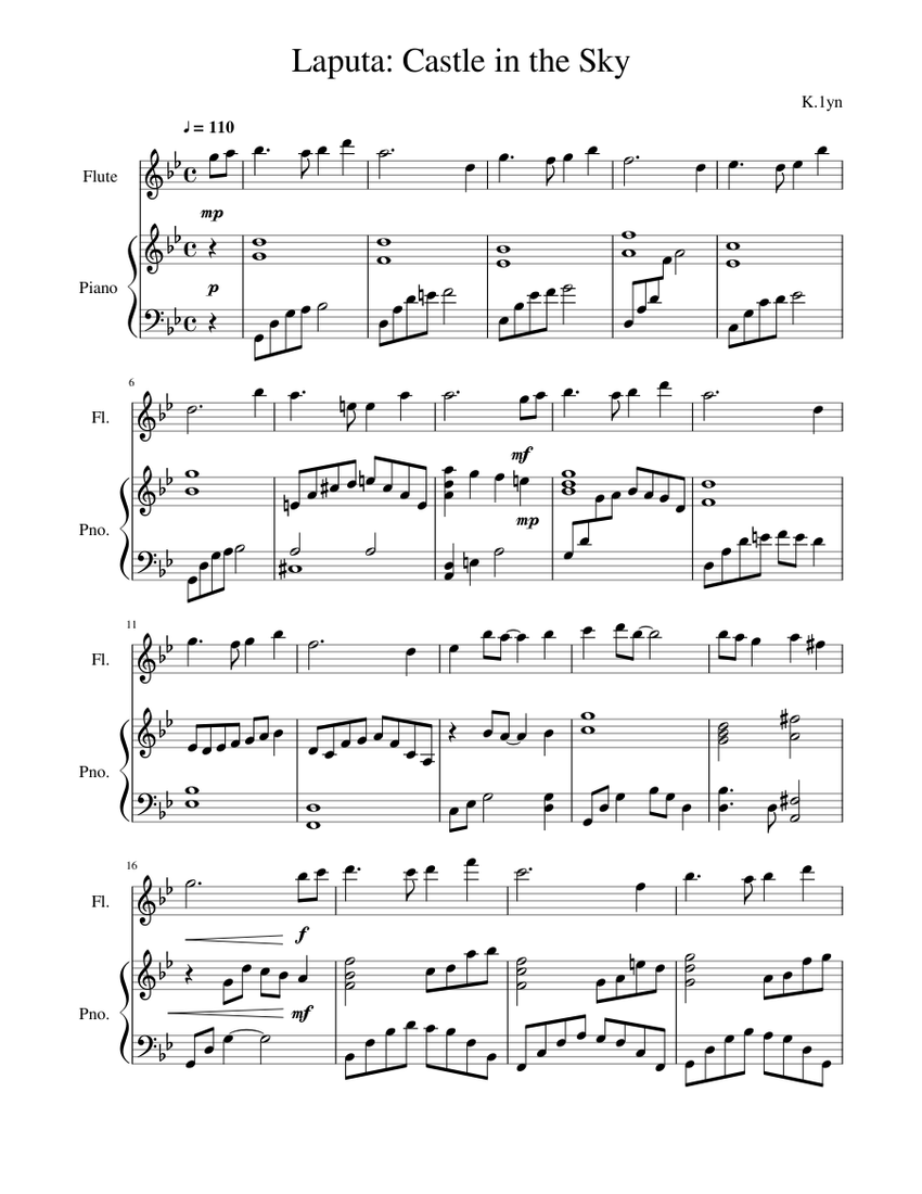 Laputa： Castle in the Sky Sheet music for Piano, Flute (Mixed Duet) |  Musescore.com