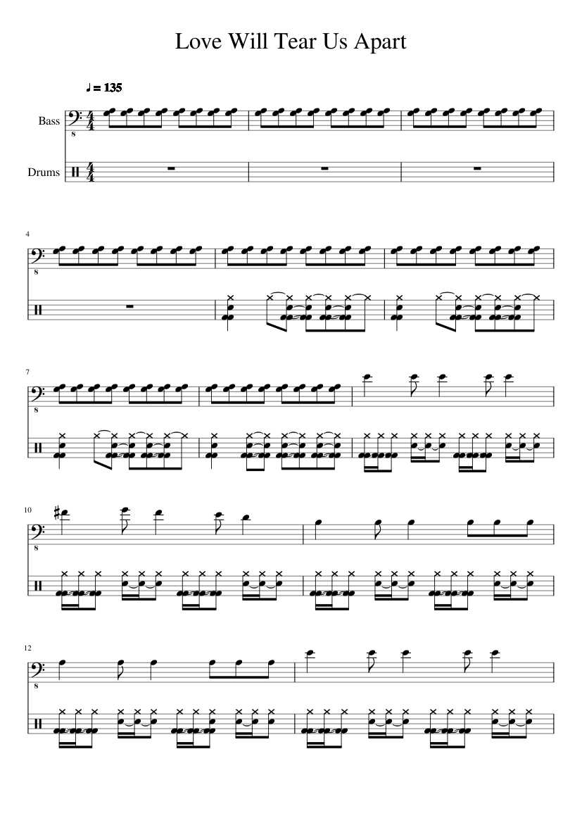 Love Will Tear Us Apart Sheet music for Bass guitar (Solo) | Musescore.com