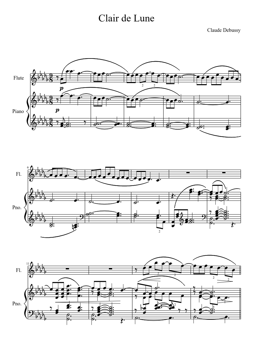 Clair de Lune Sheet music for Piano, Flute (Solo) | Musescore.com