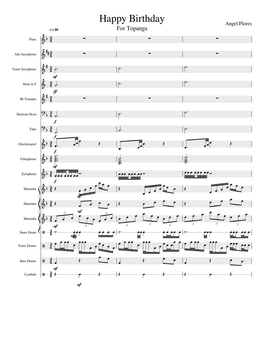 Happy Birthday Sheet music for Tuba, Flute, Saxophone alto, Saxophone