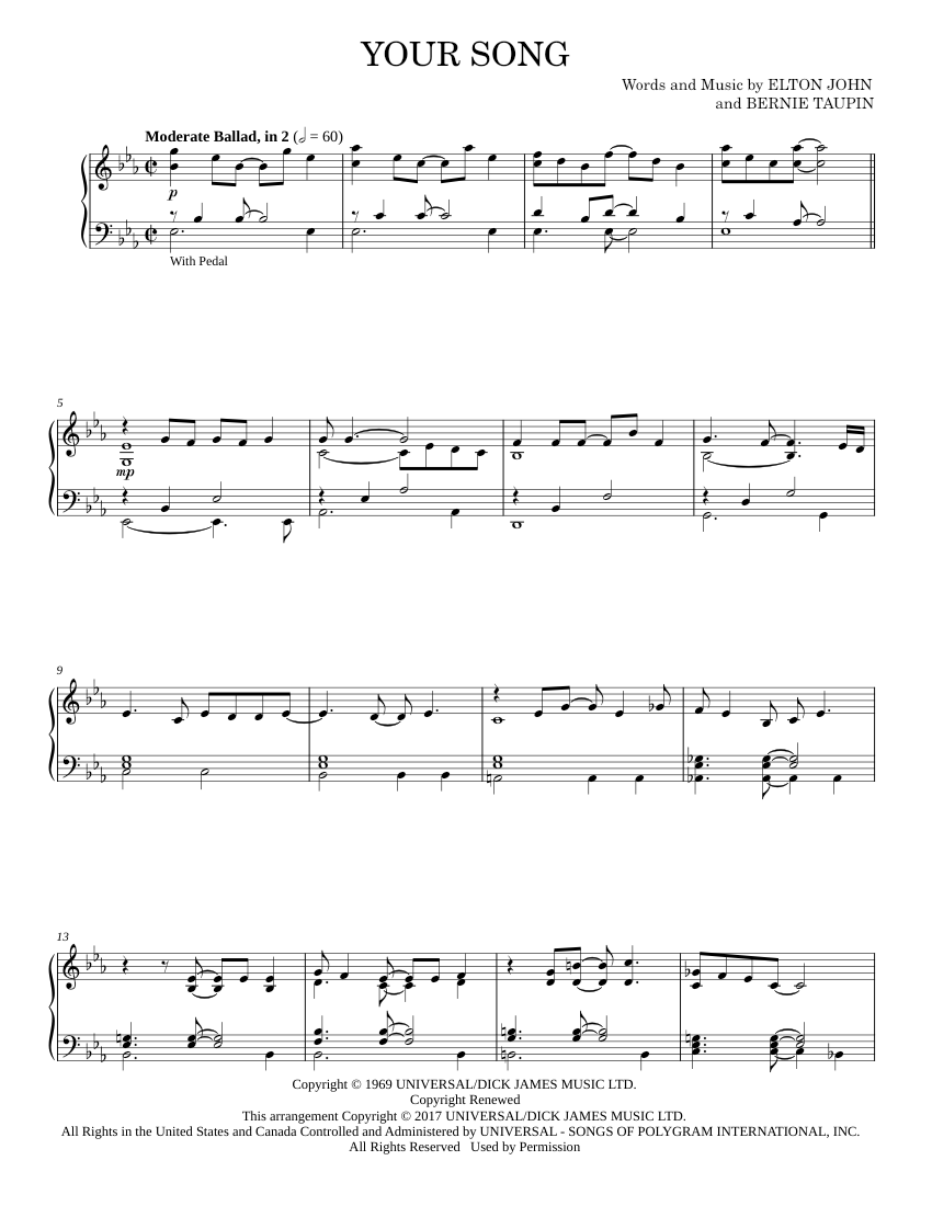 your song Sheet music for Piano by Elton John Official | MuseScore.com