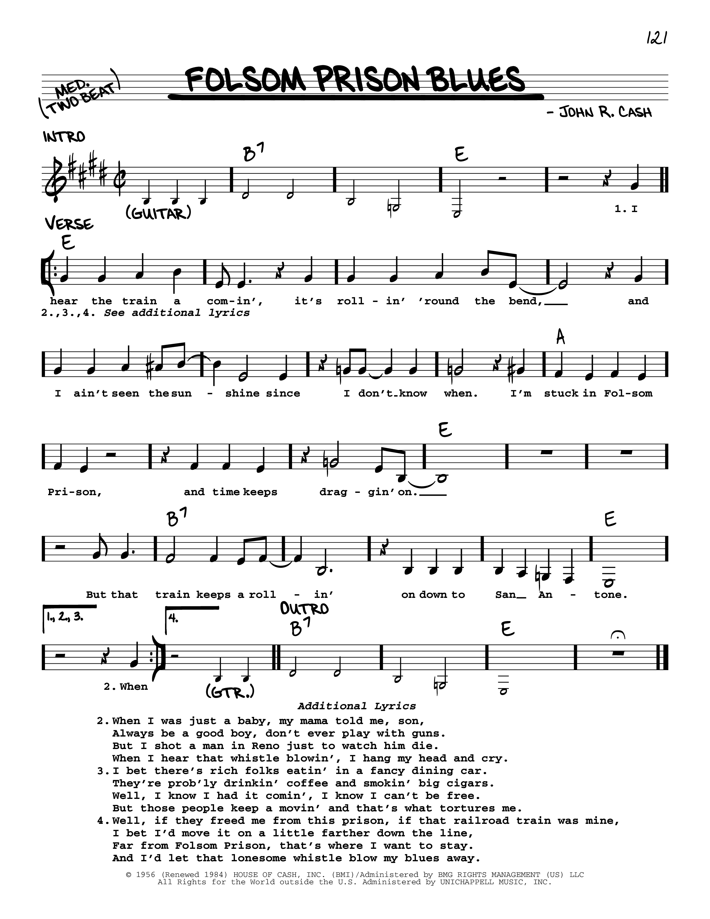 Fulsom Play Official version of Folsome prison blues sheet music by Johnny ...