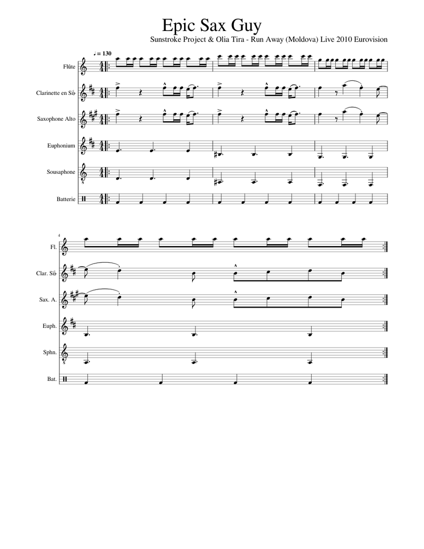 Epic Sax Guy Sheet music for Euphonium, Flute, in bflat, Saxophone alto & more