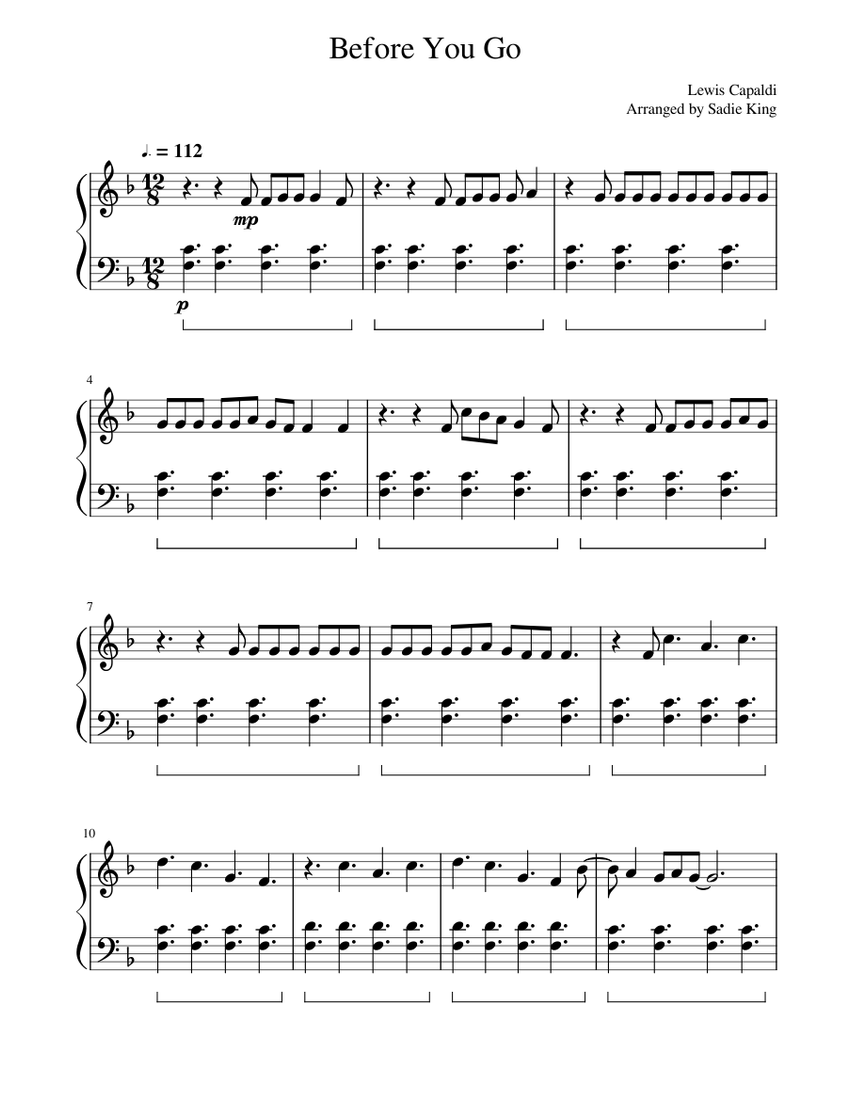 Before You Go - Lewis Capaldi Sheet music for Piano (Solo) | Musescore.com