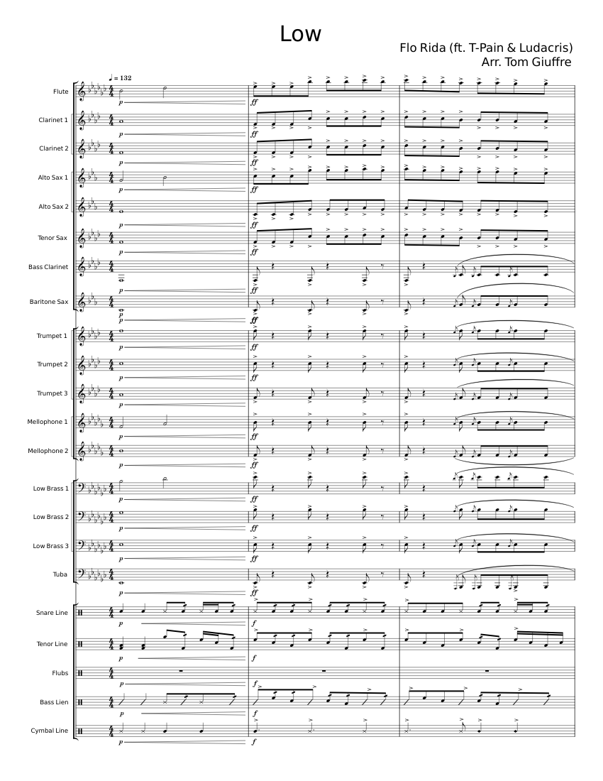 Keys Low Flo Rida Low - Flo Rida Sheet Music for Tuba, Flute, Saxophone alto, Saxophone ...