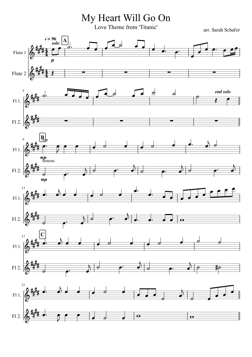 Theme from Titanic: Flute Duet Sheet music for Flute (Woodwind Duet) |  Musescore.com