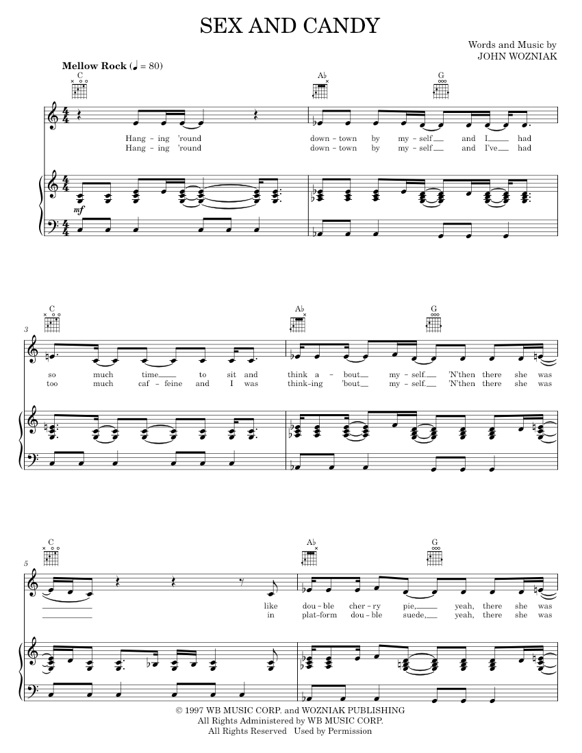 sex and candy Sheet music for Piano, Vocals by Marcy Playground Official | MuseScore.com