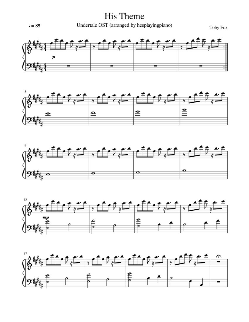 His Theme Sheet music for Piano (Solo) | Musescore.com