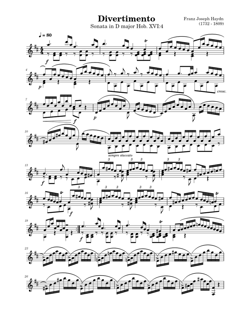 Divertimento - Sonata in D major Hob. XVI:4 – Joseph Haydn Sheet music for  Piano (Solo) | Musescore.com
