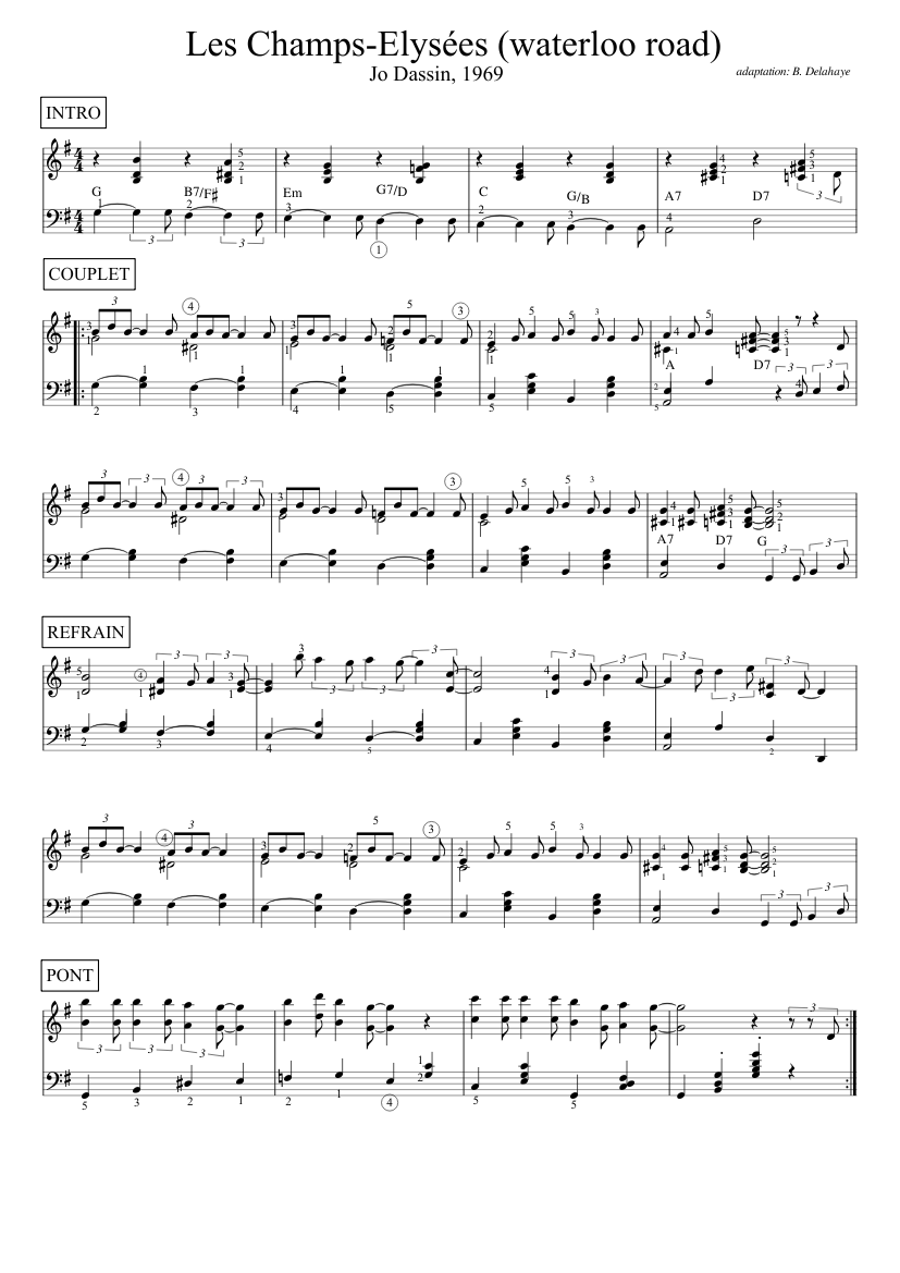 Les Champs élysées, piano-chant Sheet music for Piano (Solo) | Musescore.com