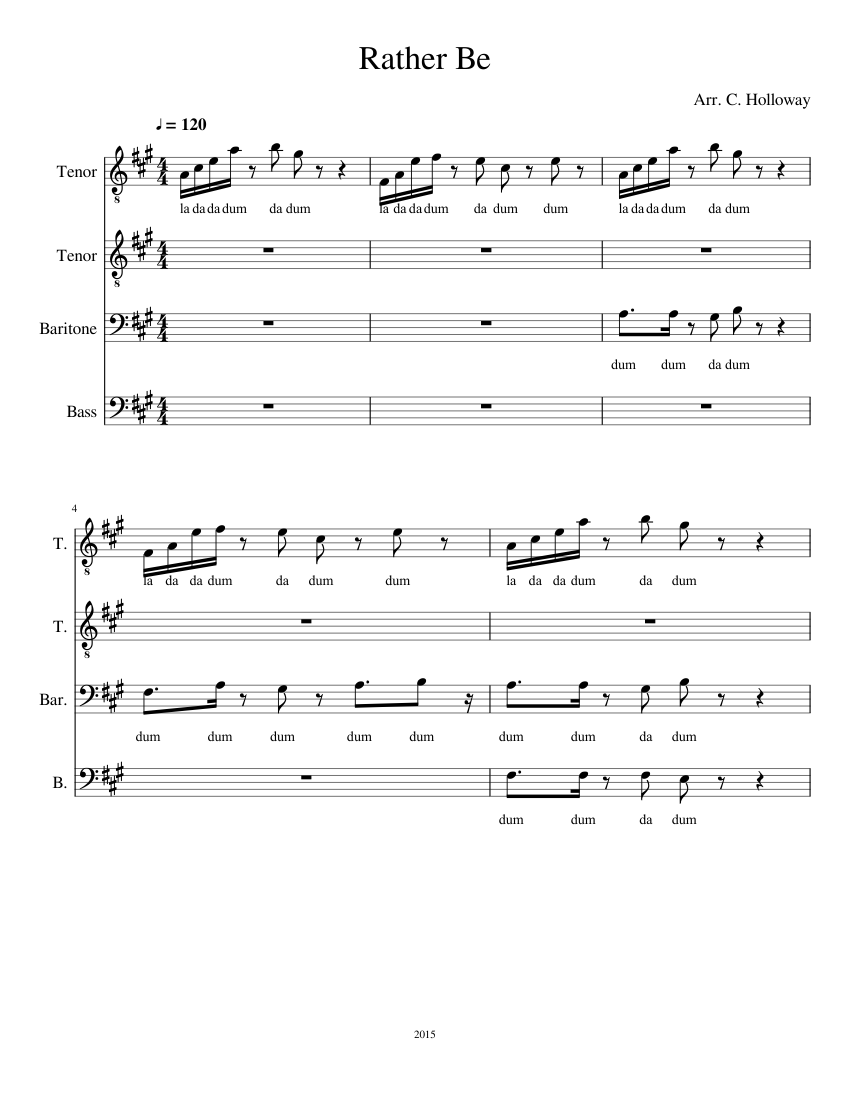 Rather B Rather Be Sheet music for Tenor, Bass voice, Baritone (Choral ...