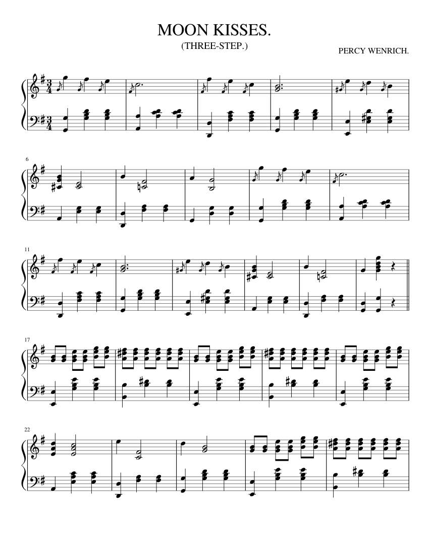 Download and print in PDF or MIDI free sheet music for Moon Kisses by Percy...