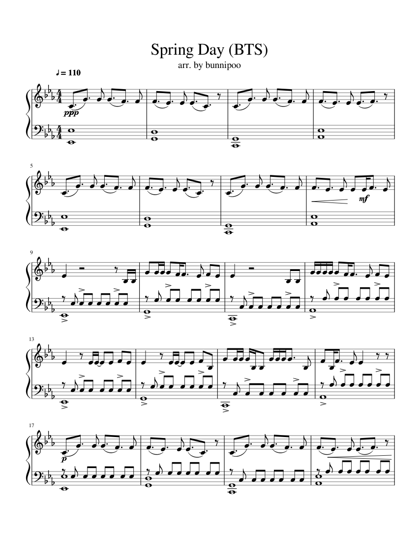 Spring Day - BTS Sheet music for Piano (Solo) | Musescore.com