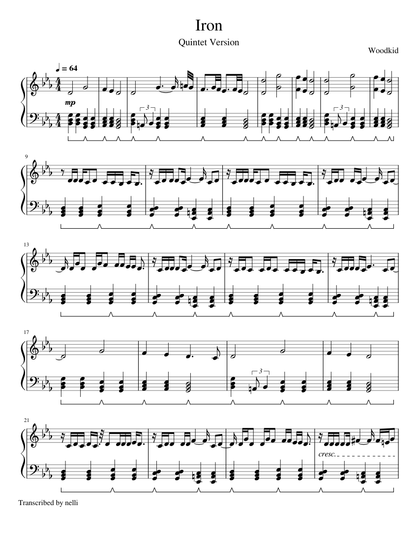 Woodkid - Iron (Quintet Version) Sheet Music For Piano (Solo.