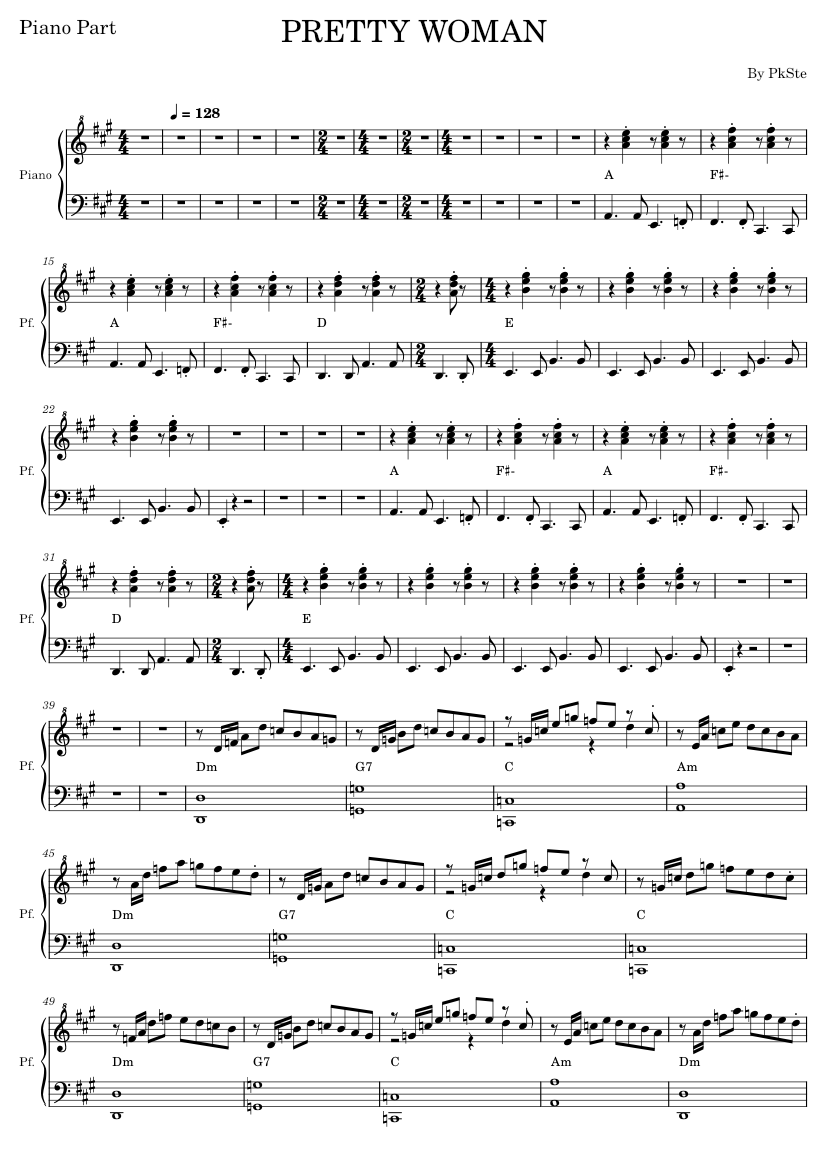 Pretty Woman Notes Oh pretty woman – Roy Orbison Sheet music for Piano (Concert Band ...