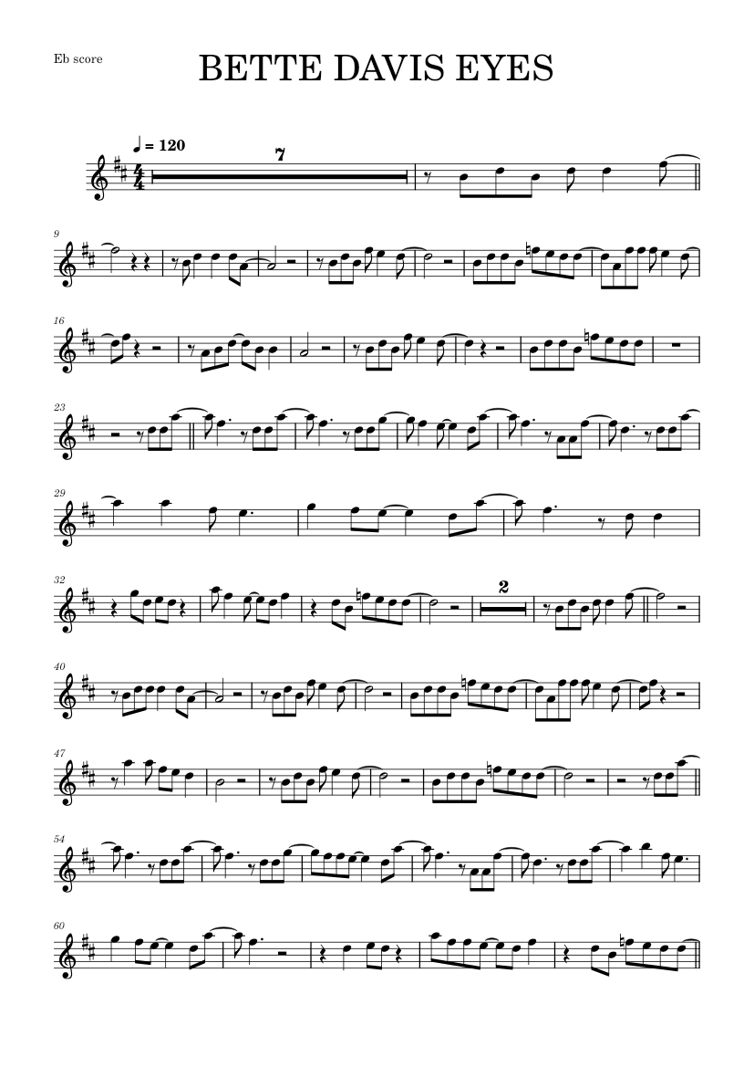 BETTE DAVIS EYES (Alto Sax RMX) Sheet music for Saxophone alto (Solo) |  Musescore.com
