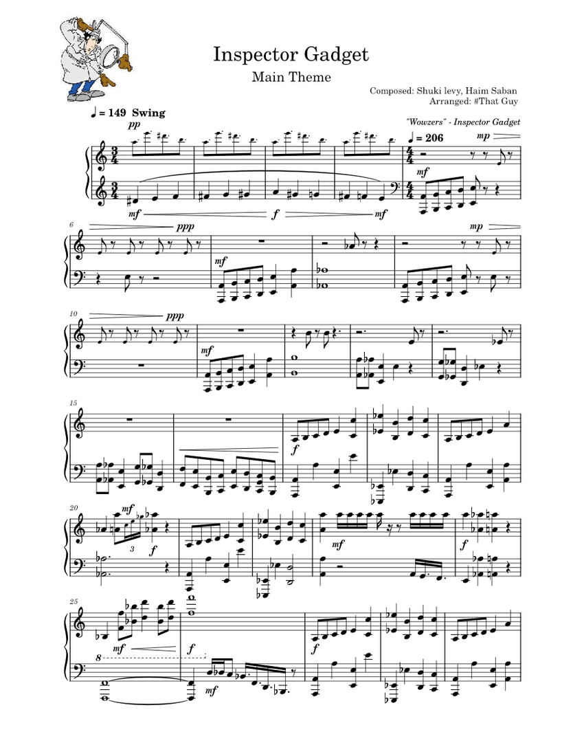 Inspector Gadget Theme Song Sheet music for Piano (Solo) | Musescore.com