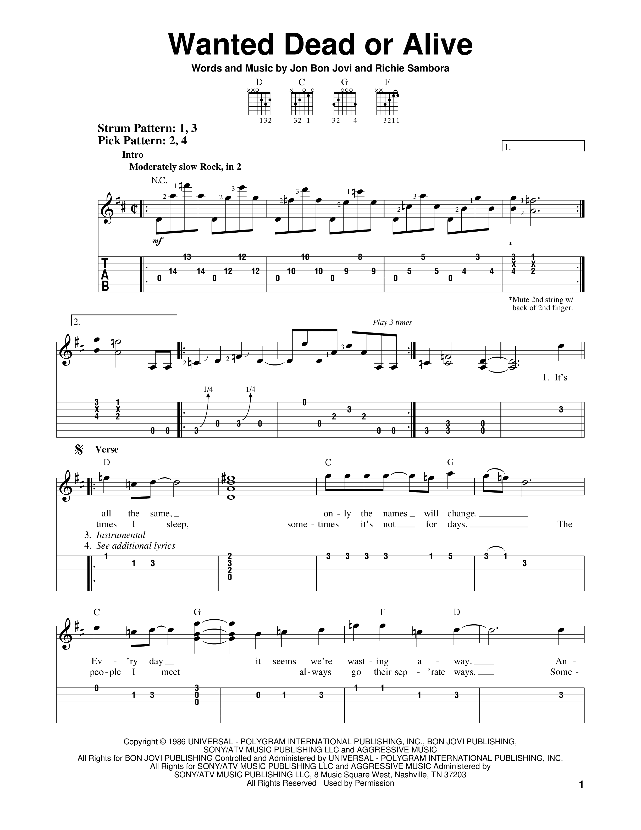 wanted dead or alive Sheet music by Bon Jovi Official | MuseScore.com
