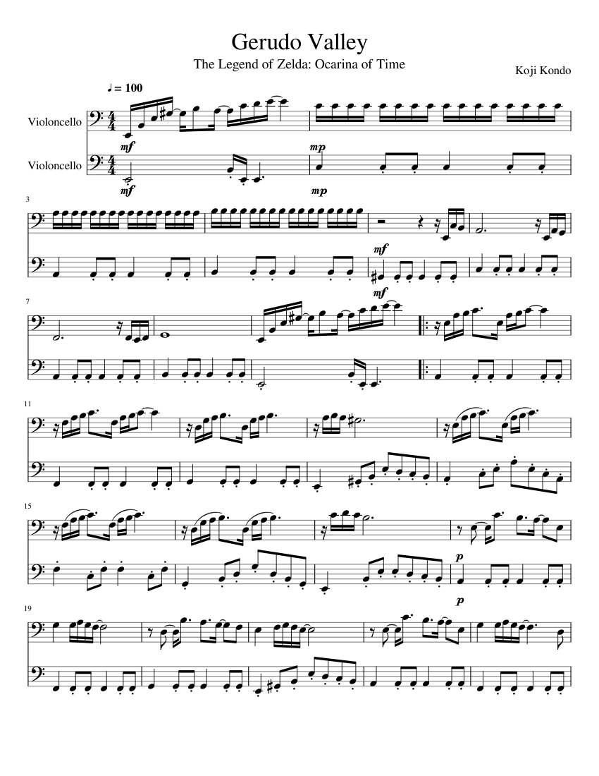 Gerudo Valley (from Zelda: Ocarina of Time) Sheet music for Cello (String  Duet) | Musescore.com