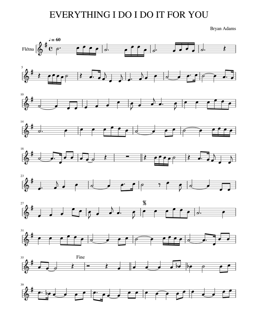 Everything I Do I Do It For You - Bryan Adams for recorder Sheet music ...