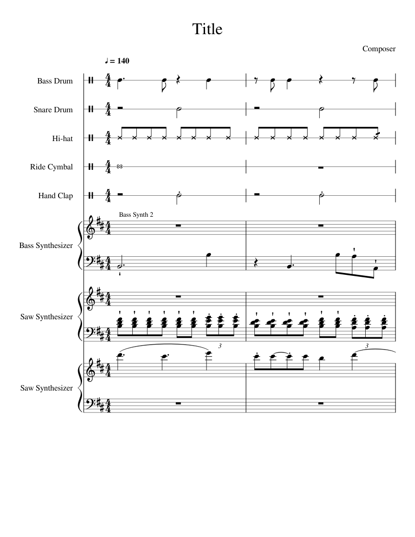 Trap Beat (Percussion, Bass Synth, Saw Synth) Sheet music for Snare drum, Bass Bass Synthesizer & more instruments (Mixed | Musescore.com