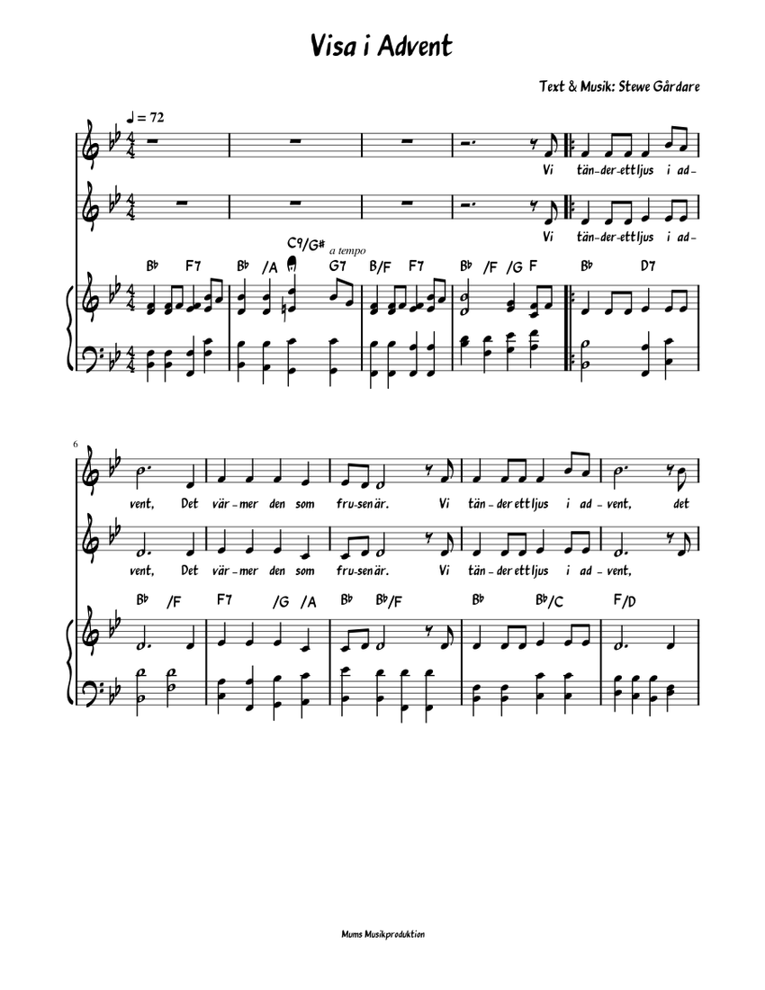 Vi tänder ett ljus i advent Sheet music for Piano, Alto, Vocals (Choral) |  Download and print in PDF or MIDI free sheet music | Musescore.com