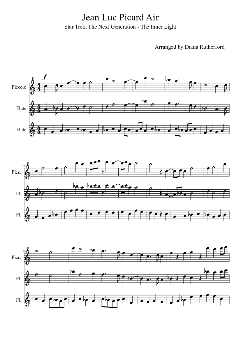 Jean Luc Picard Air Sheet music for Flute, Oboe (Mixed Trio) | Musescore.com