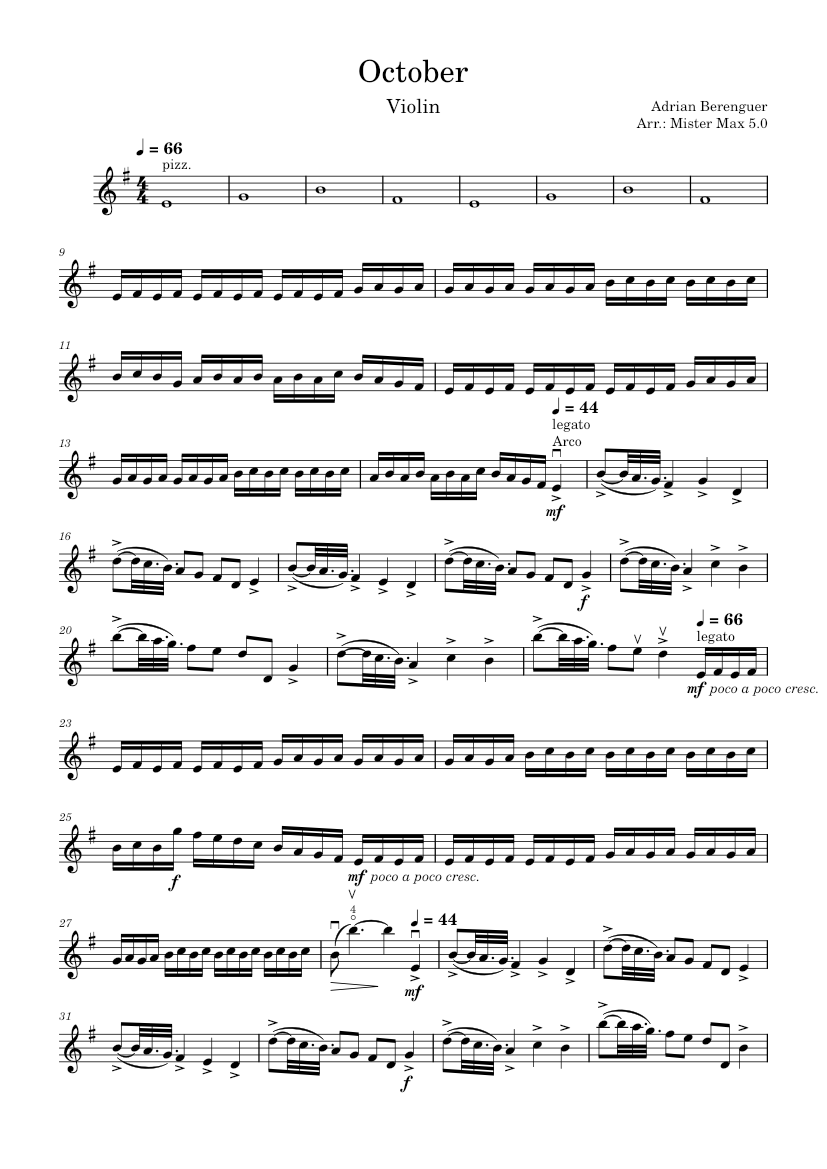 October - Adrian Berenguer Sheet Music for Violin (Solo) | MuseScore.com