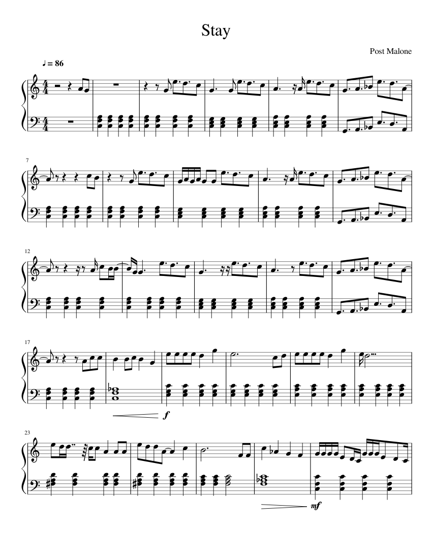 Stay by Post Malone Sheet music for Piano (Solo) | Musescore.com