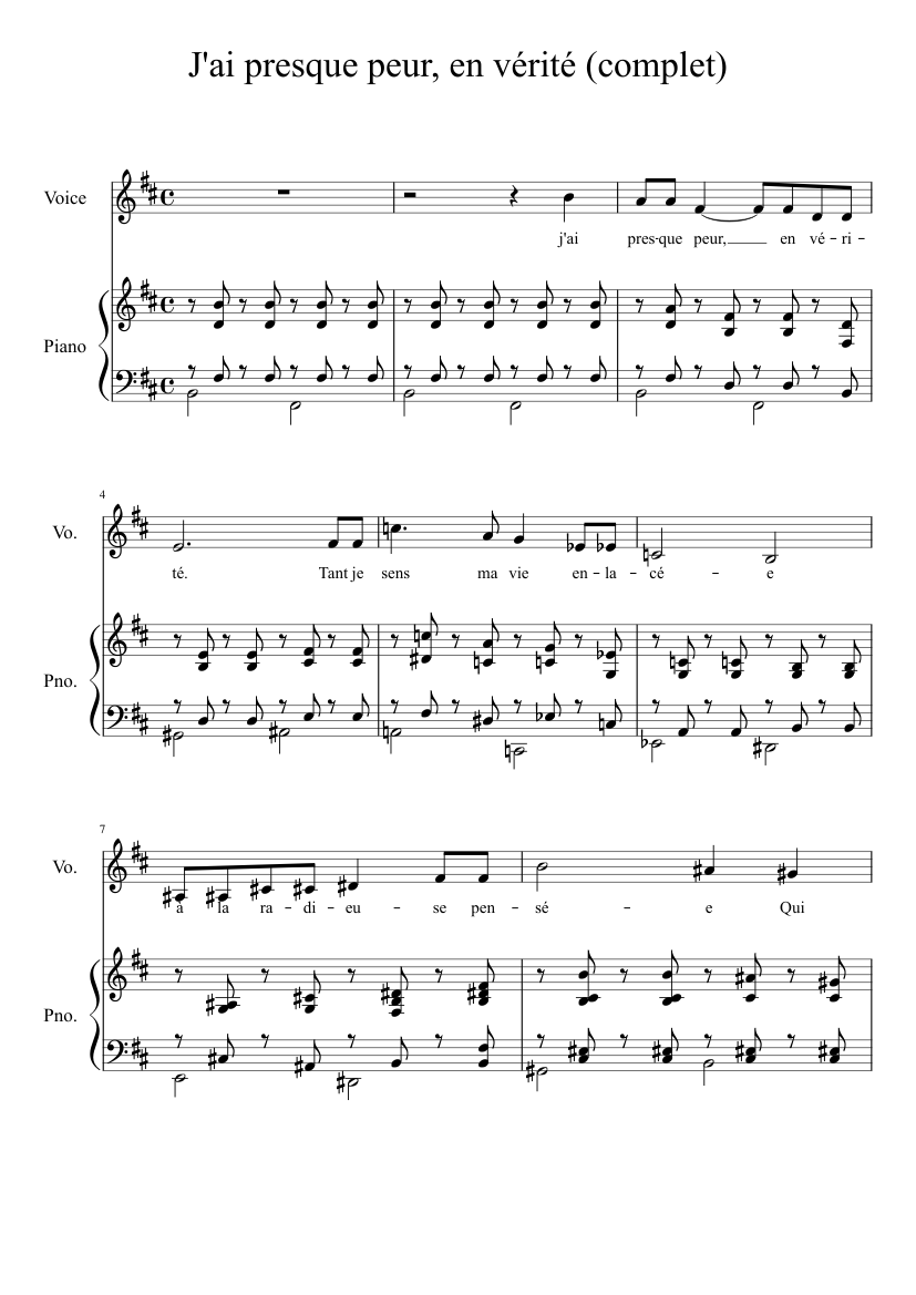 J'ai presque peur, en vérité Sheet music for Piano, Voice (other) (Piano-Voice)  | Musescore.com