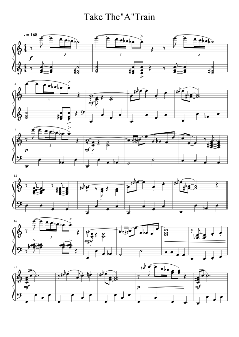 Take The A Train Sheet Music For Piano Solo Musescore Com