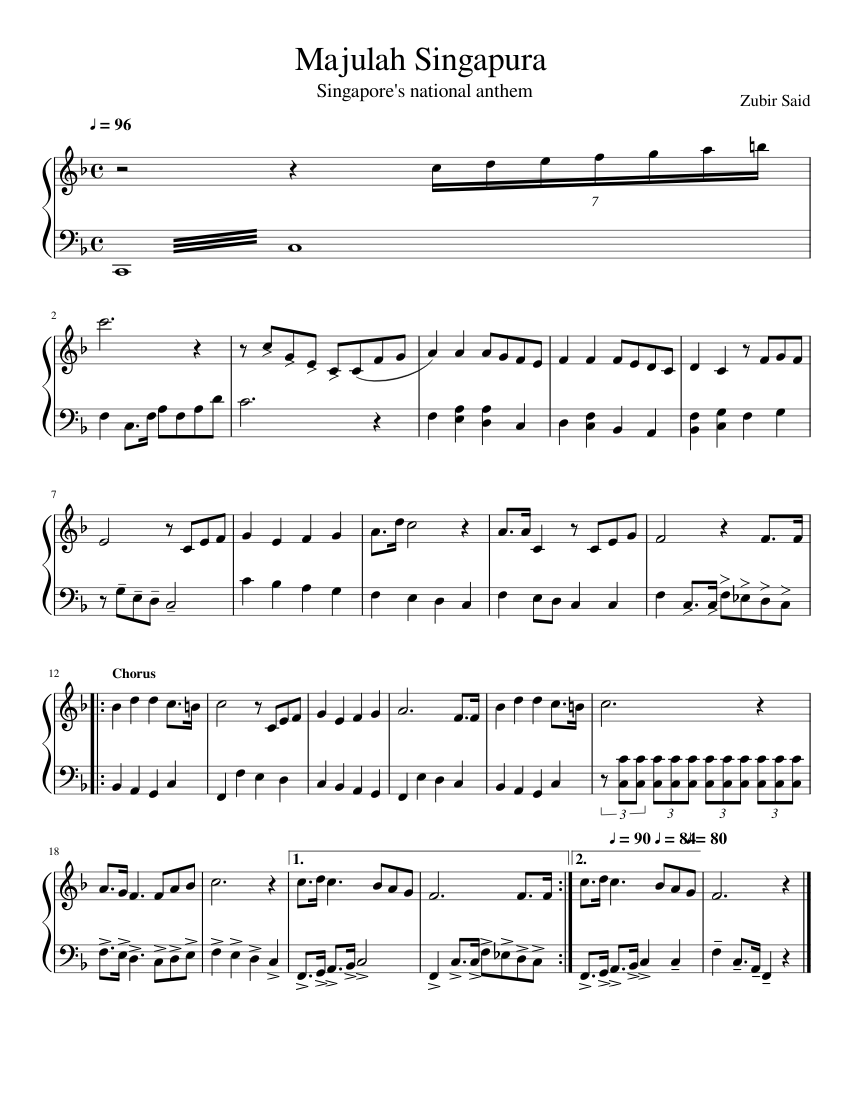 Majulah Singapura Sheet Music For Piano Solo Musescore Com