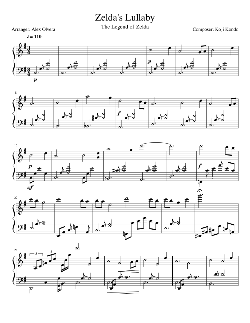 Zelda's Lullaby - Piano Sheet Music for Piano (Solo) | MuseScore.com