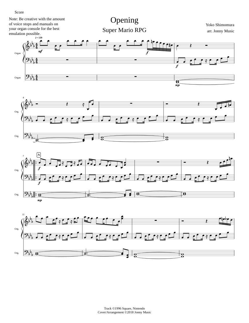 Opening Super Mario RPG Organ Cover Sheet music for Organ (Solo ...