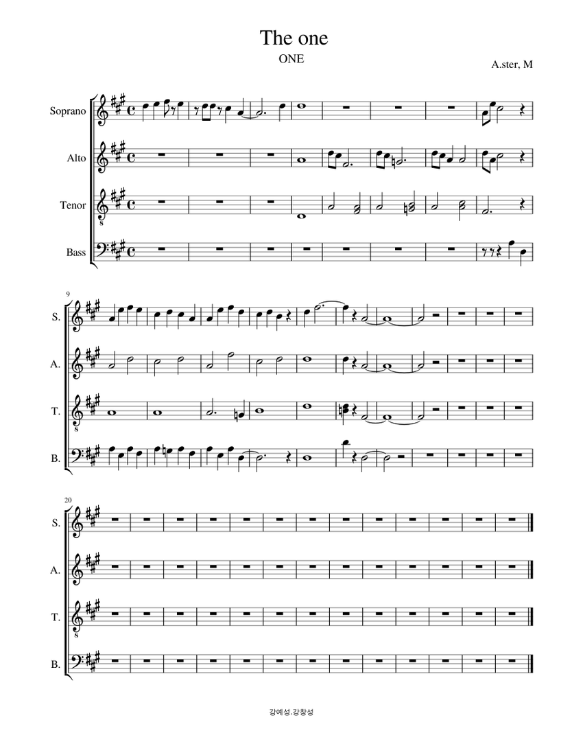 The One Sheet Music For Soprano Tenor Alto Bass Choral