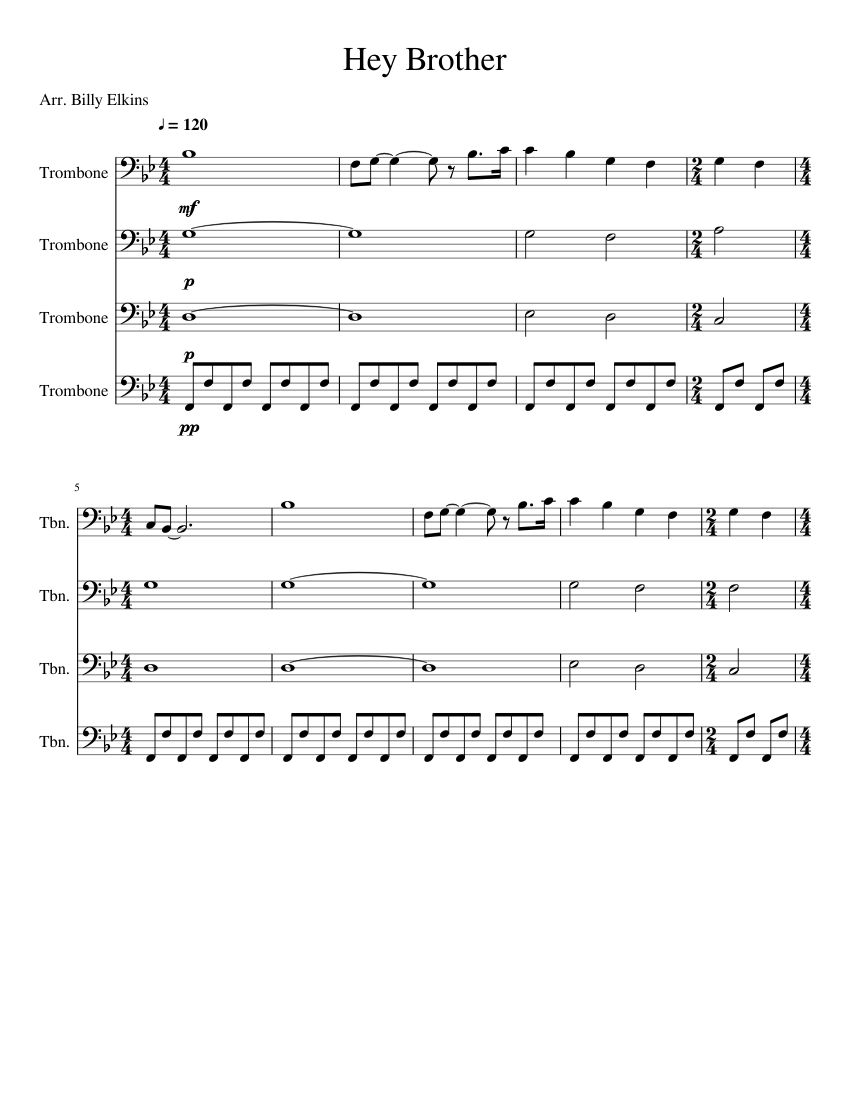Hey Brother Sheet music for Trombone (Mixed Quartet) | Musescore.com