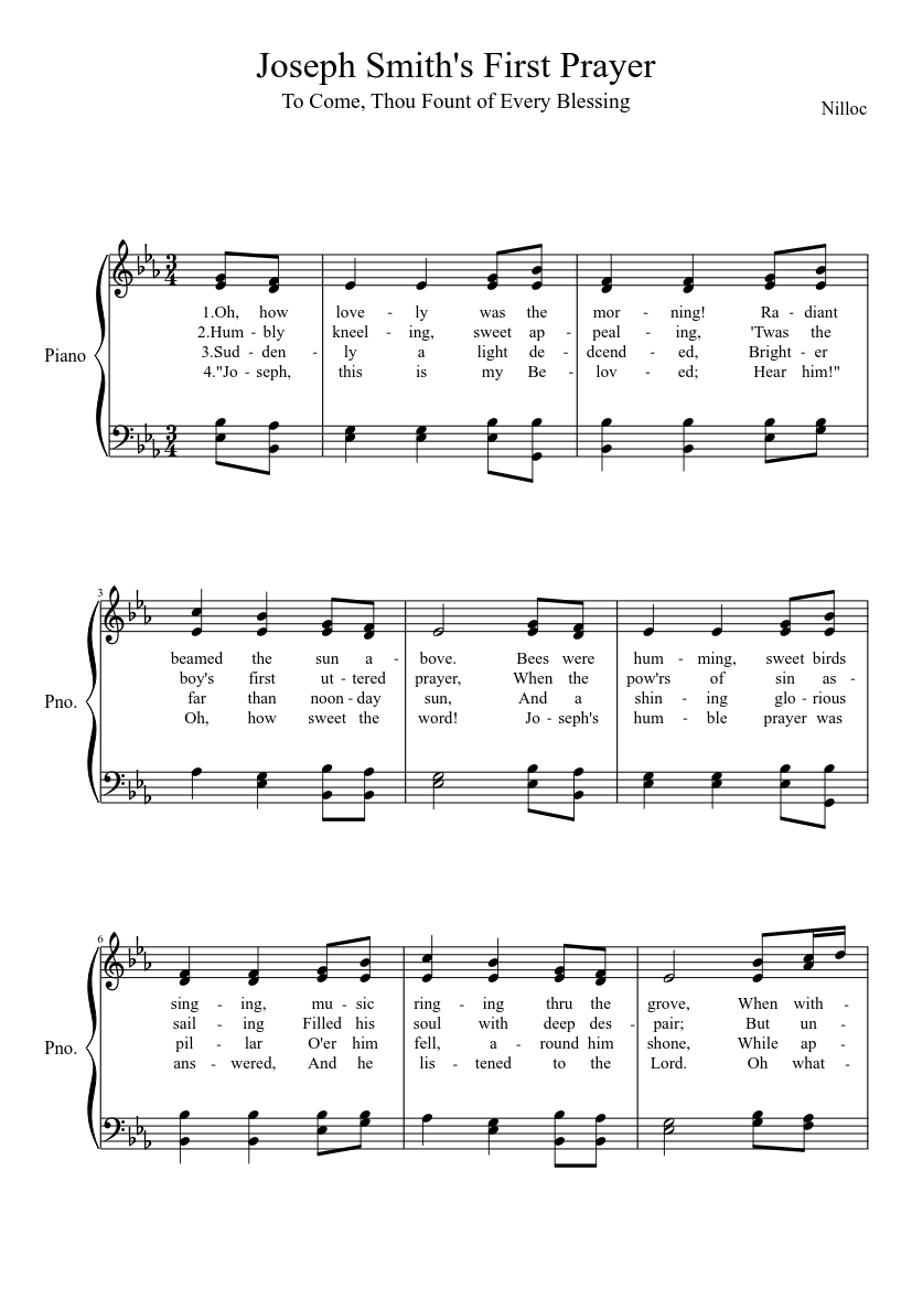 Joseph Smith S First Prayer Sheet Music For Piano Solo Download And Print In Pdf Or Midi Free Sheet Music With Lyrics Musescore Com