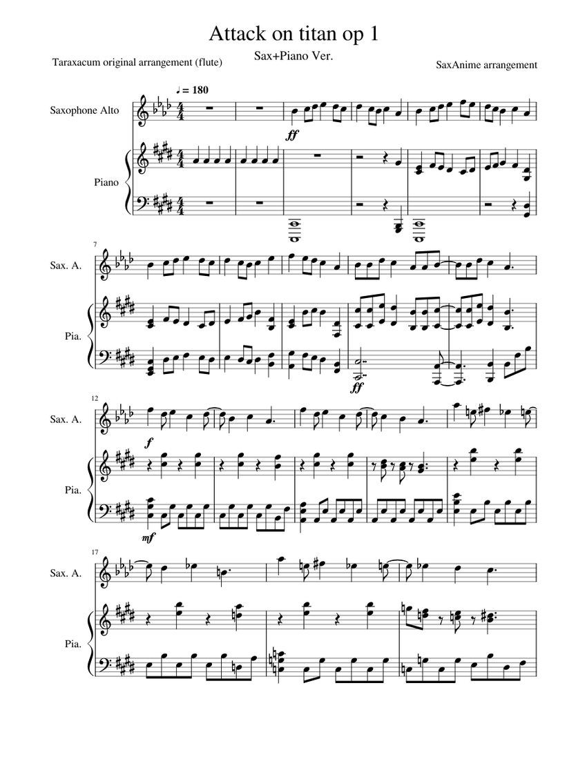 Guren no Yumiya Sax/Piano - Attack on Titan OP1 Sheet music for Piano