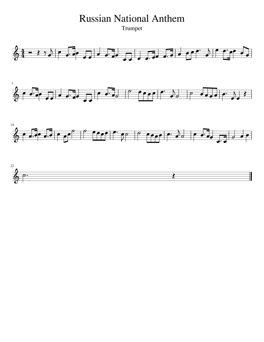 Russian National Anthem Sheet music for Trumpet in b-flat (Solo) |  Musescore.com