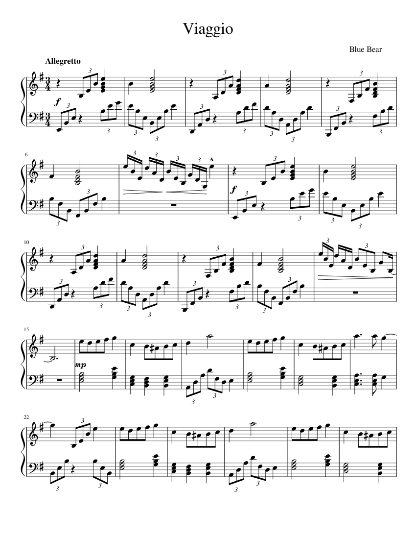 Viaggio Sheet music for Piano (Solo) | Musescore.com