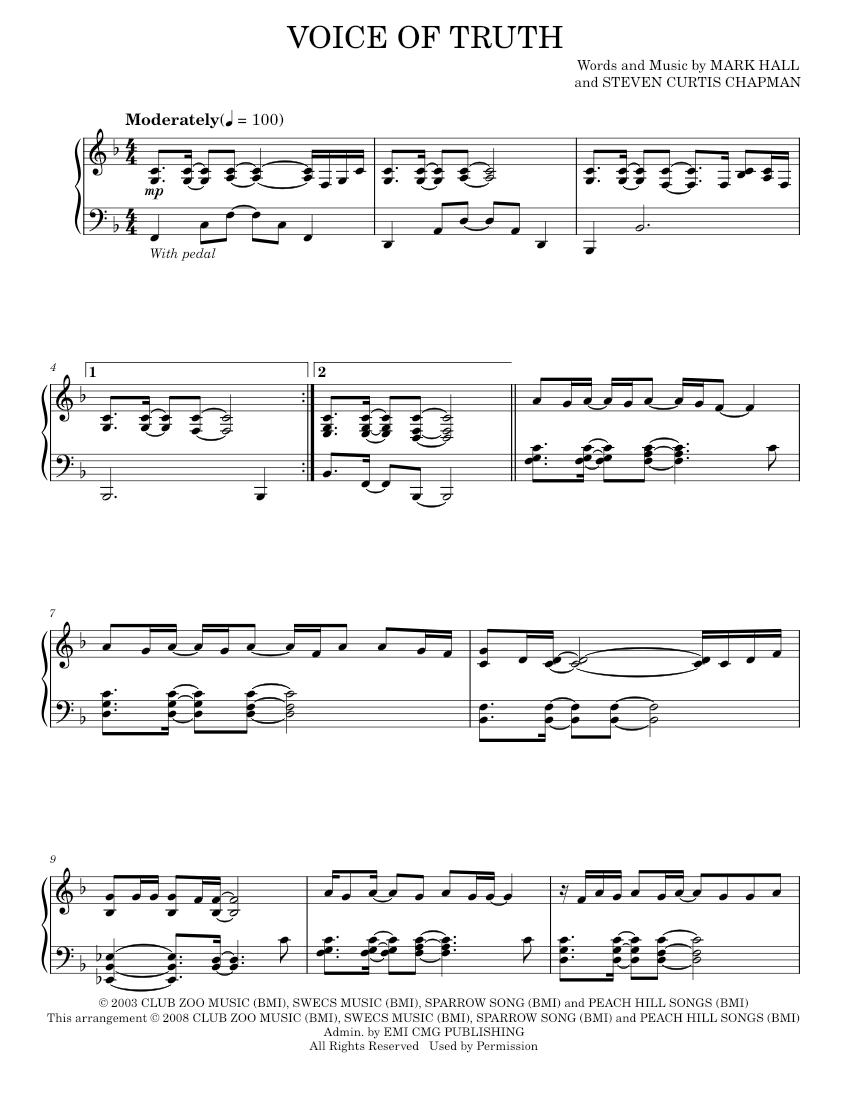 Play Official version of Voice of truth Sheet Music by Casting
