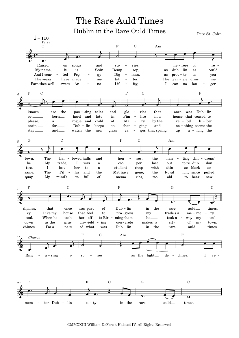 The Rare Auld Times — Pete St. John Sheet Music with Chords for Piano ...