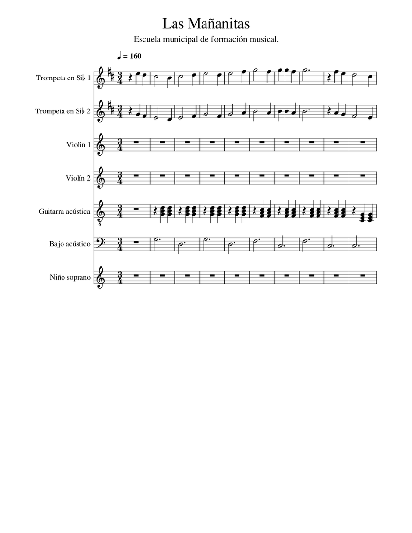 Las Mañanitas Sheet music for Child, Trumpet in b-flat, Violin, Guitar ...