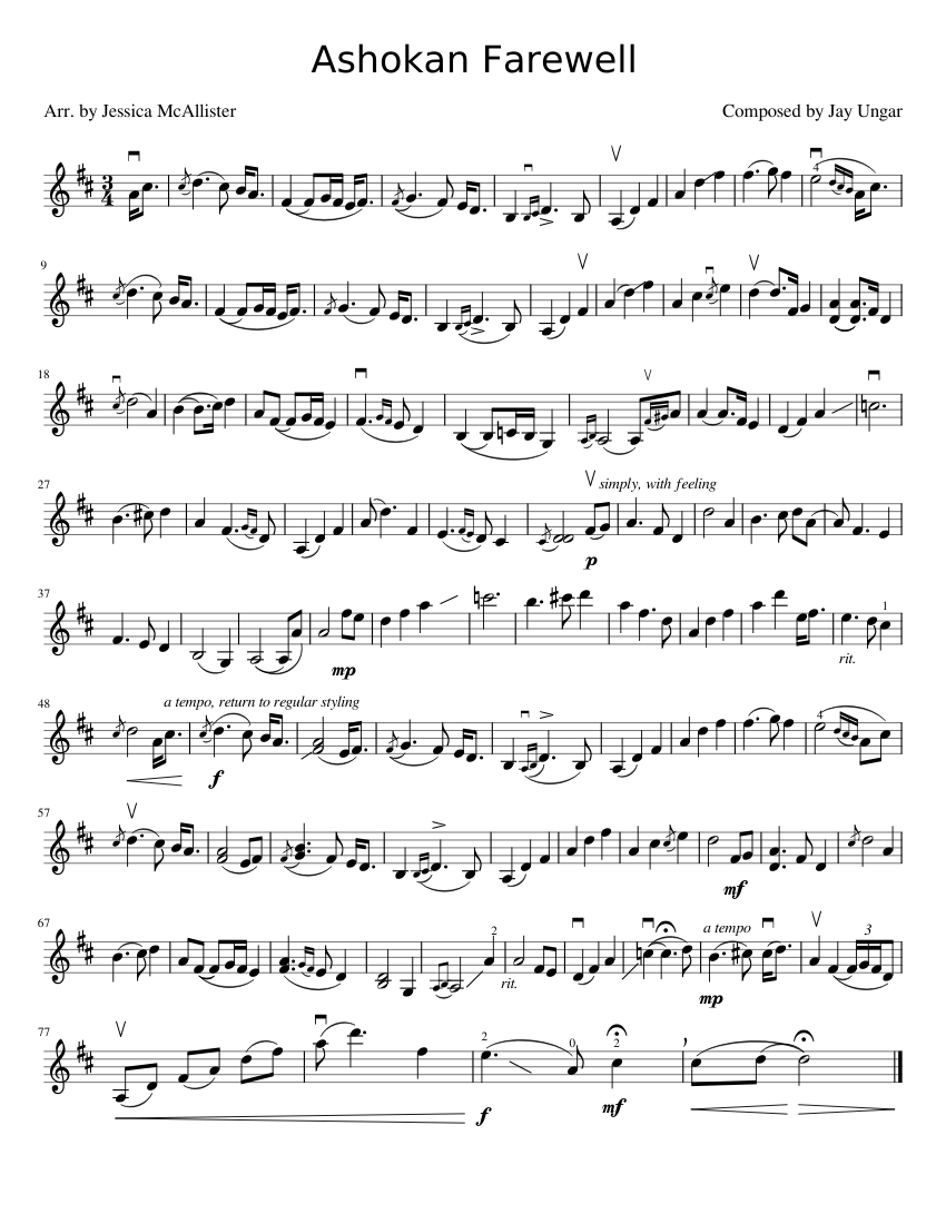 Ashokan Farewell Sheet music for Piano (Solo) | Musescore.com